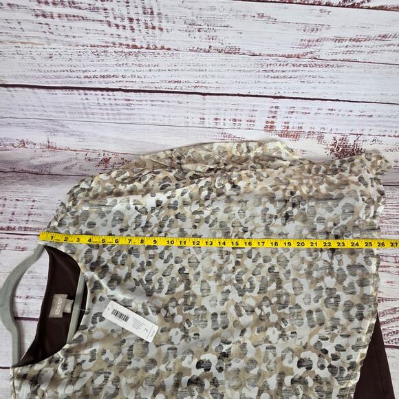 Chicos Asymmetrical Jayma Animal Print Blouse L Desert Beige Sheer Layer Top NWT - Picture 11 of 12